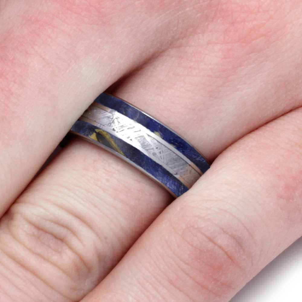 Meteorite And Blue Wood Men's Wedding Band-4244 - Jewelry by Johan