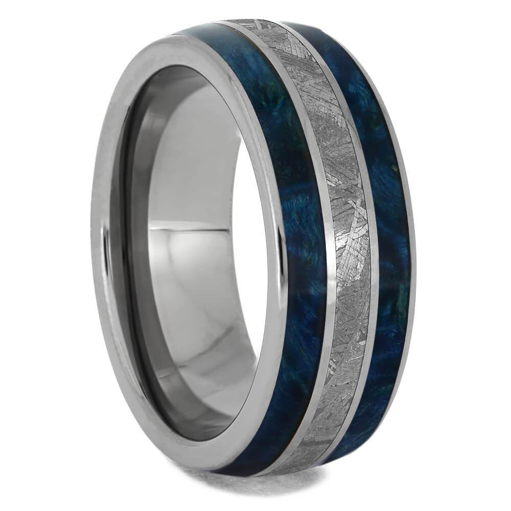 Meteorite & Blue Wood Men's Wedding Band - Jewelry by Johan