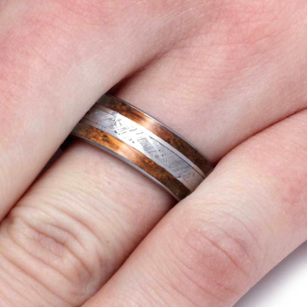 Whiskey Wood Ring With Genuine Meteorite And Titanium-4245 - Jewelry by Johan