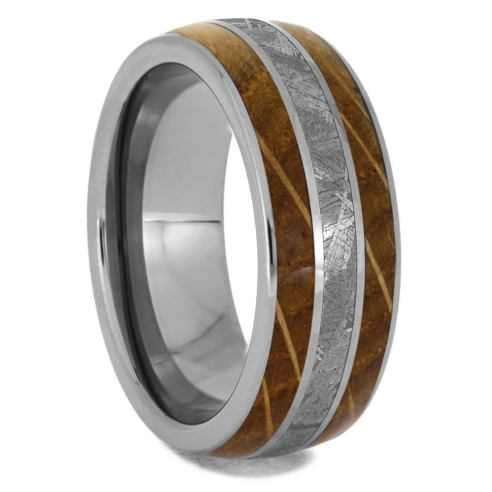 Whiskey Oak & Meteorite Men's Wedding Band - Jewelry by Johan