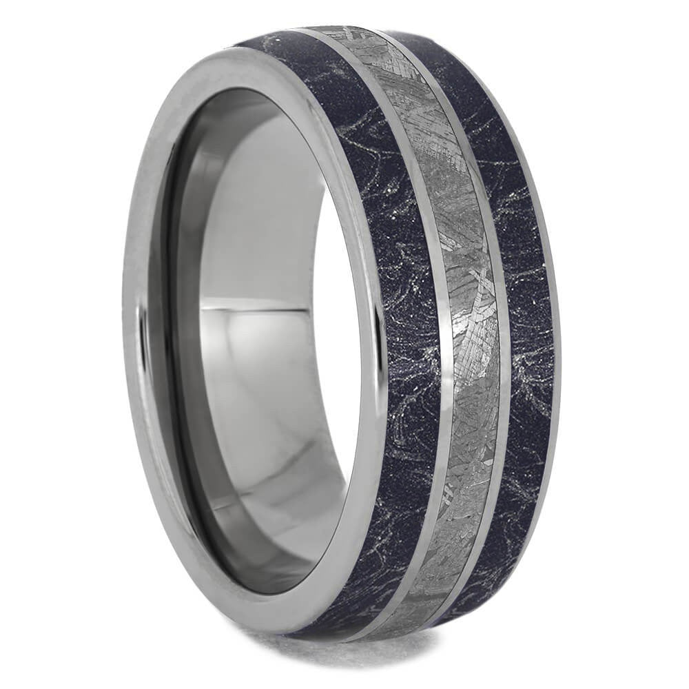 Meteorite & Blue Mokume Gane Men's Wedding Band - Jewelry by Johan
