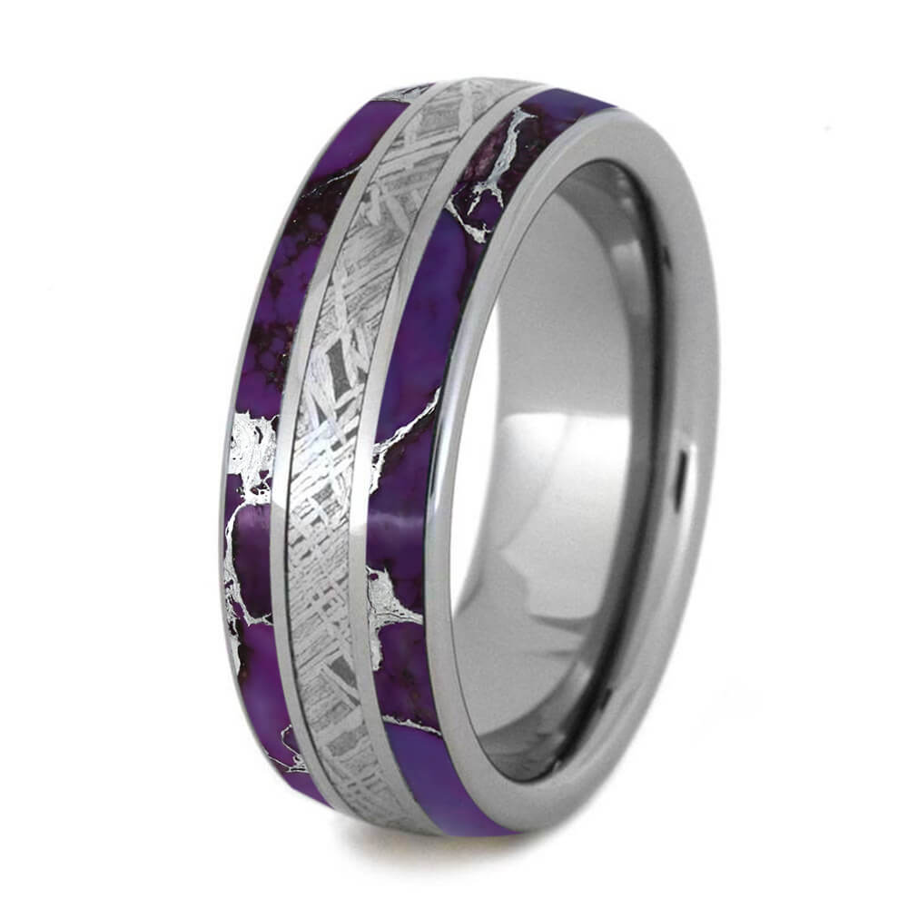 Unique Men's Wedding Band With Lightning Turquoise And Meteorite-4253 - Jewelry by Johan