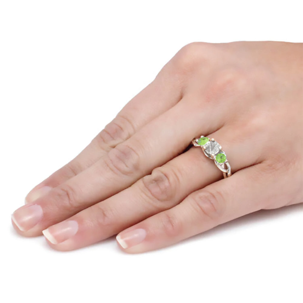 Meteorite Stone & Peridot Ring With Branch Style Band - Jewelry by Johan