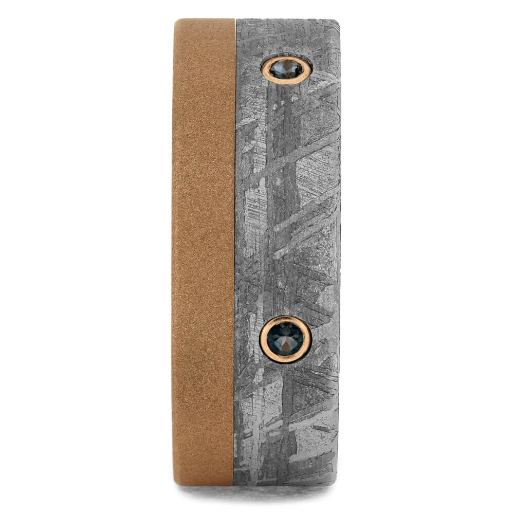 Men's Rose Gold Wedding Band with Meteorite and Topaz-4265 - Jewelry by Johan