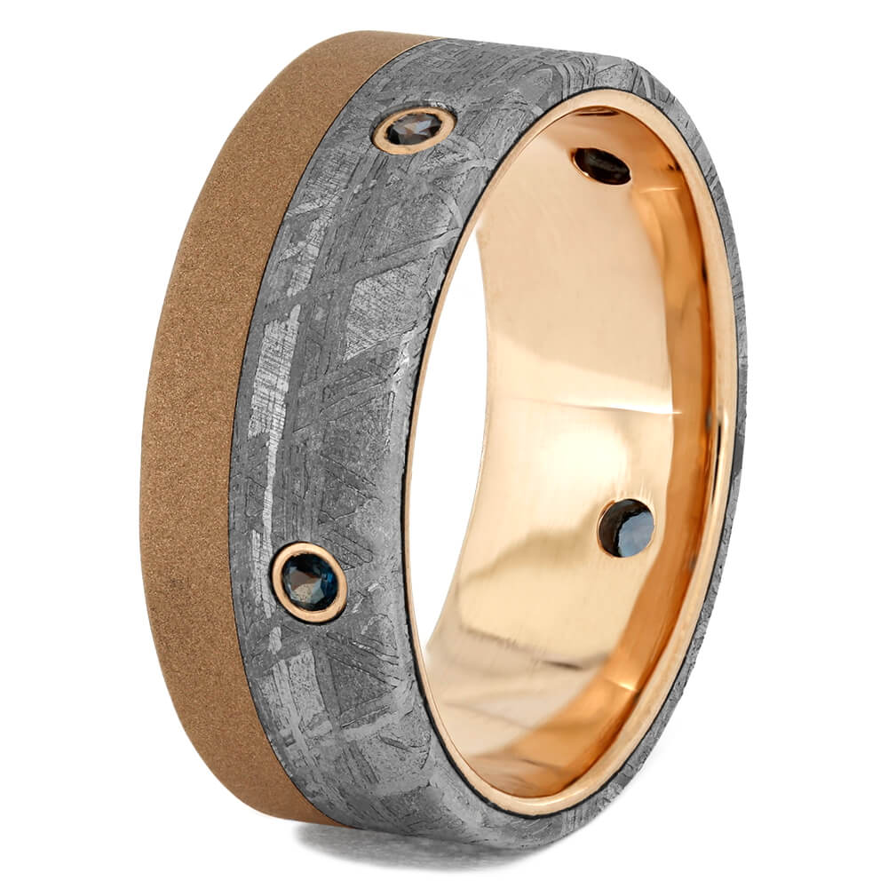 Men's Rose Gold Wedding Band with Meteorite and Topaz-4265 - Jewelry by Johan