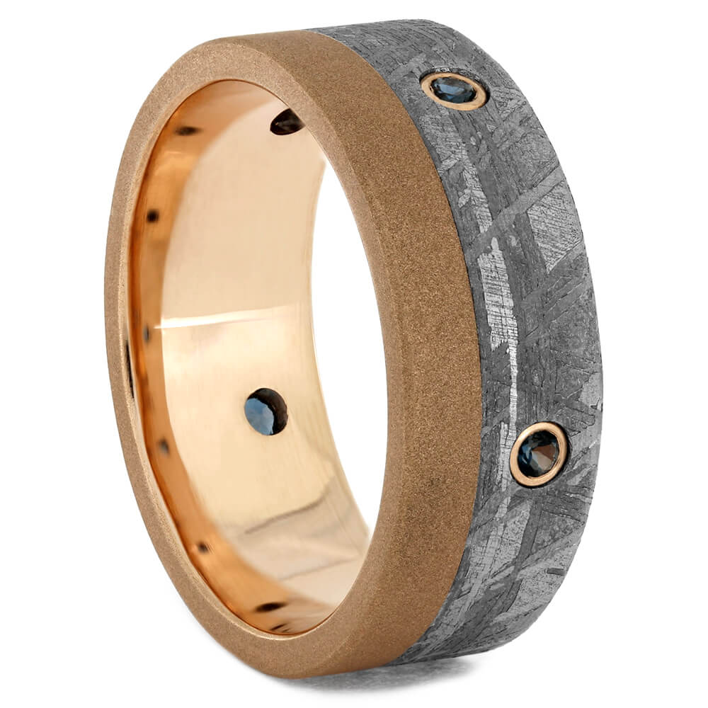 Men's Rose Gold Wedding Band with Meteorite and Topaz-4265 - Jewelry by Johan