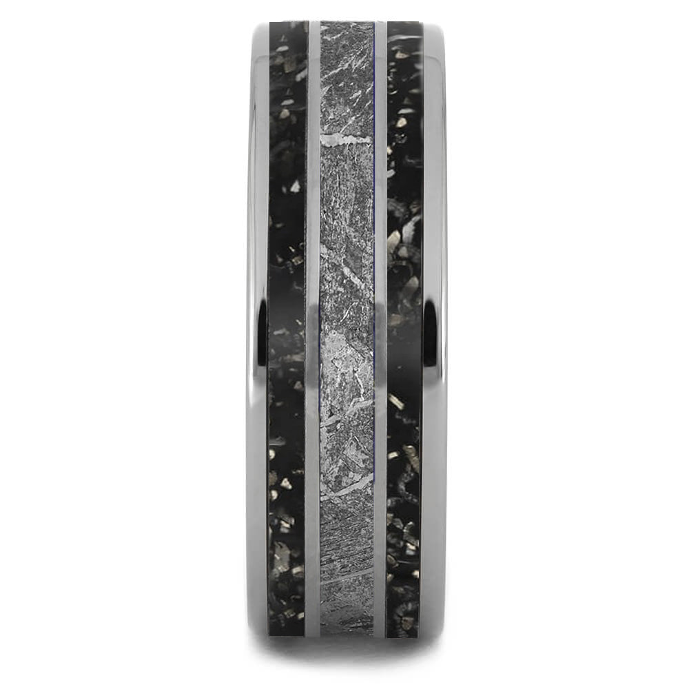 Meteorite & Stardust Ring With Whiskey Oak Wood Sleeve - Jewelry by Johan