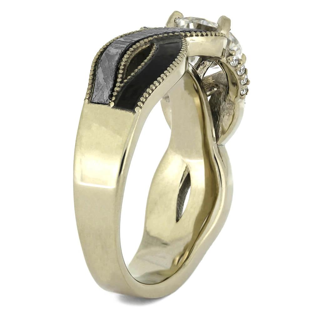 Meteorite and Dinosaur Bone Engagement Ring in White Gold-4284 - Jewelry by Johan