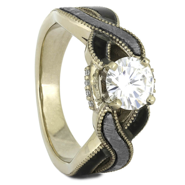 Meteorite and Dinosaur Bone Engagement Ring in White Gold-4284 - Jewelry by Johan