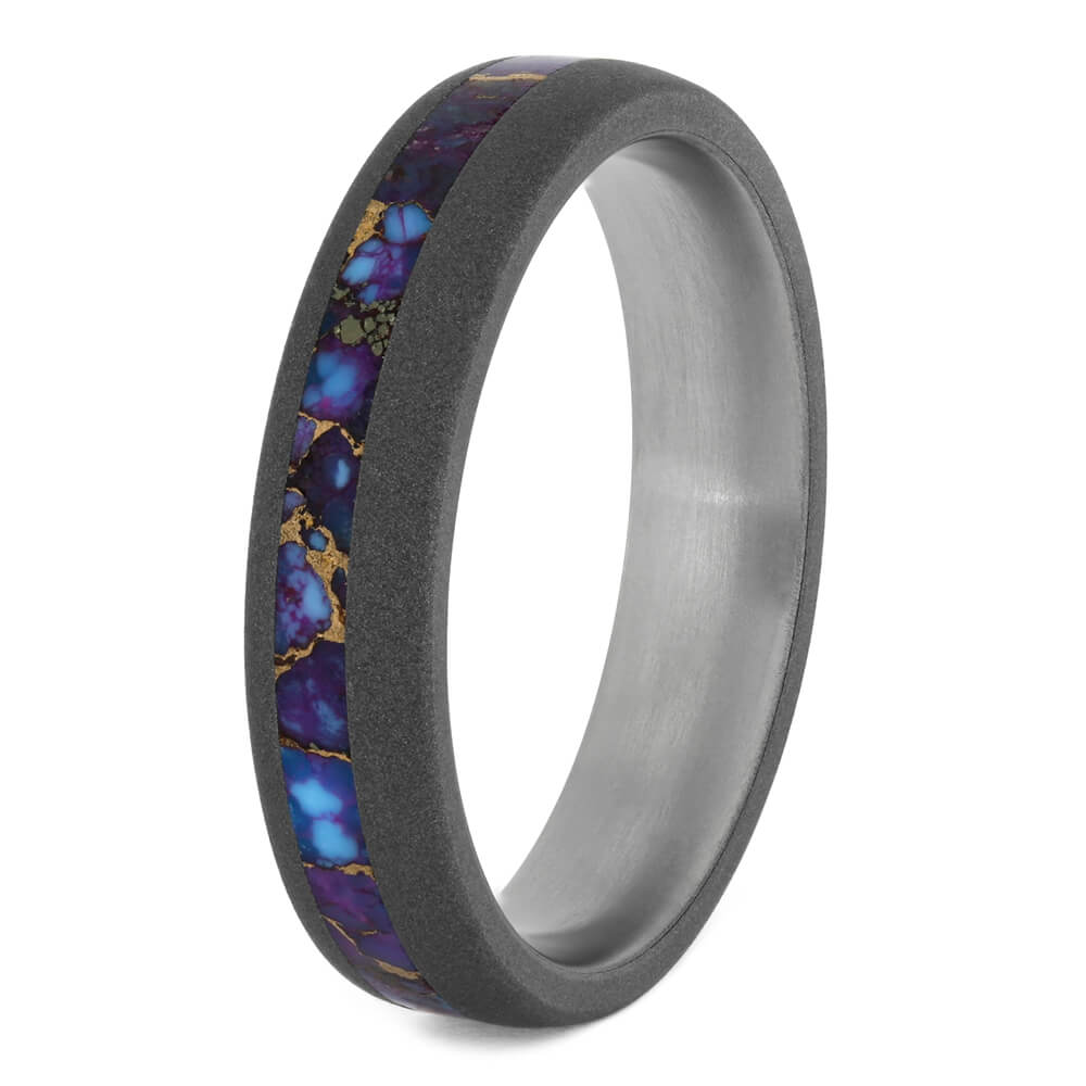 Lava Mosaic Turquoise Wedding Band in Sandblasted Titanium-4288 - Jewelry by Johan