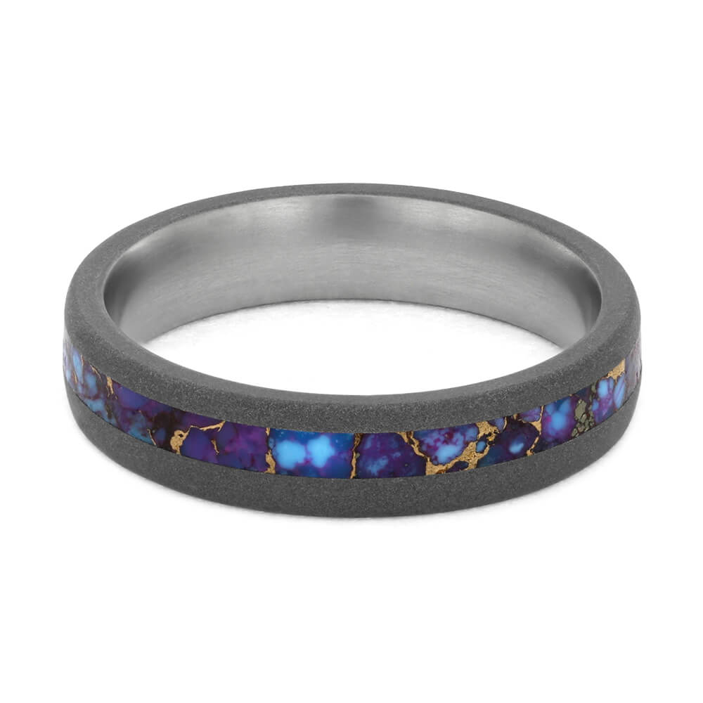 Lava Mosaic Turquoise Wedding Band in Sandblasted Titanium-4288 - Jewelry by Johan