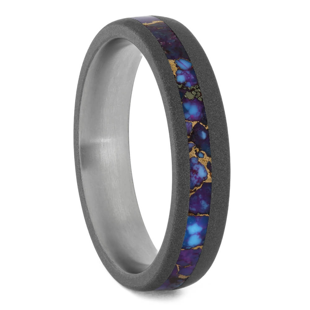 Lava Mosaic Turquoise Wedding Band in Sandblasted Titanium-4288 - Jewelry by Johan
