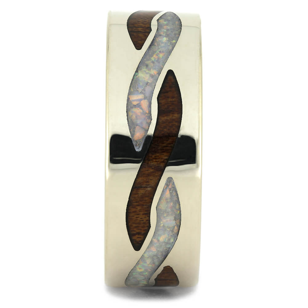 Opal And Wood Wedding Band with Twist Inlays-4289 - Jewelry by Johan