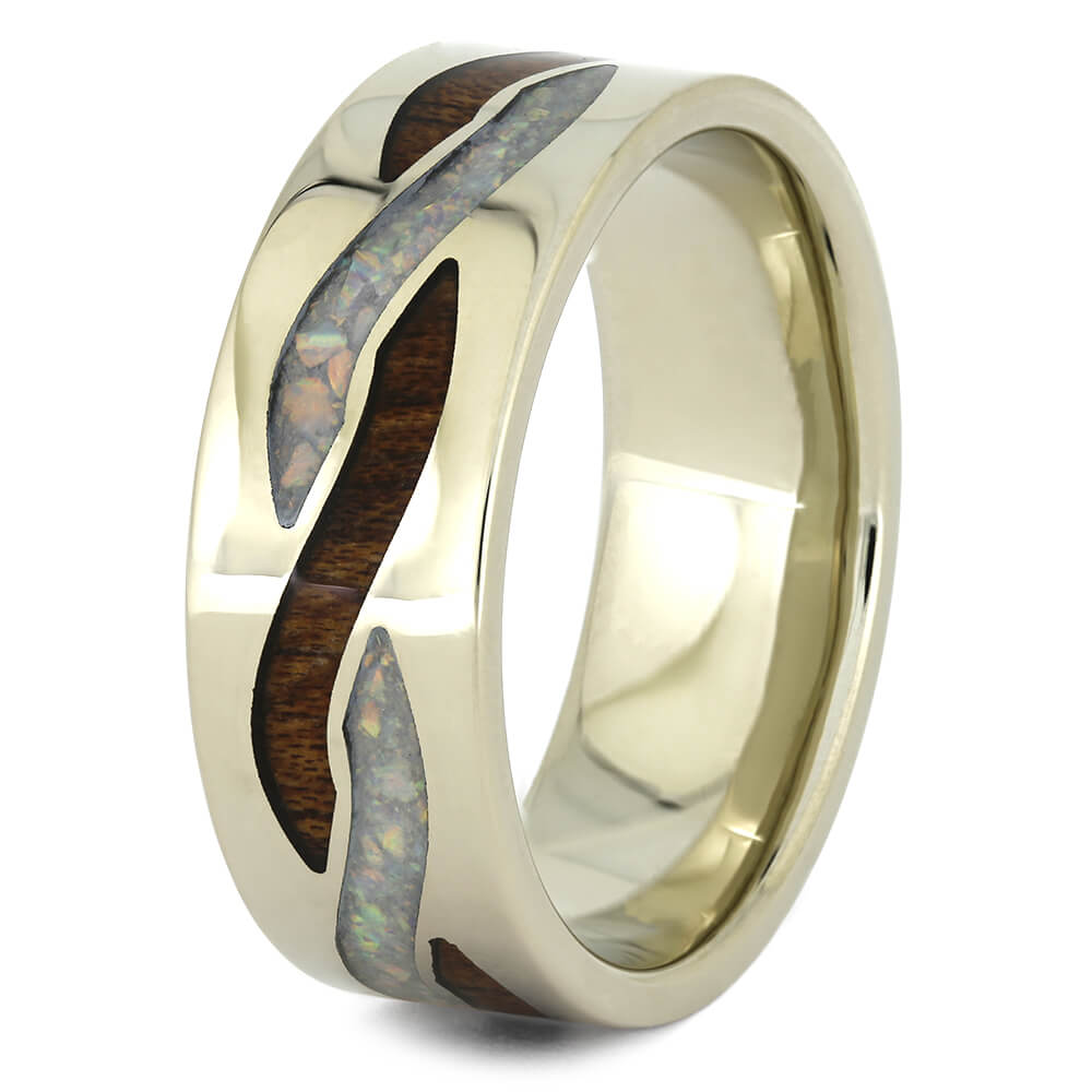 Opal And Wood Wedding Band with Twist Inlays-4289 - Jewelry by Johan