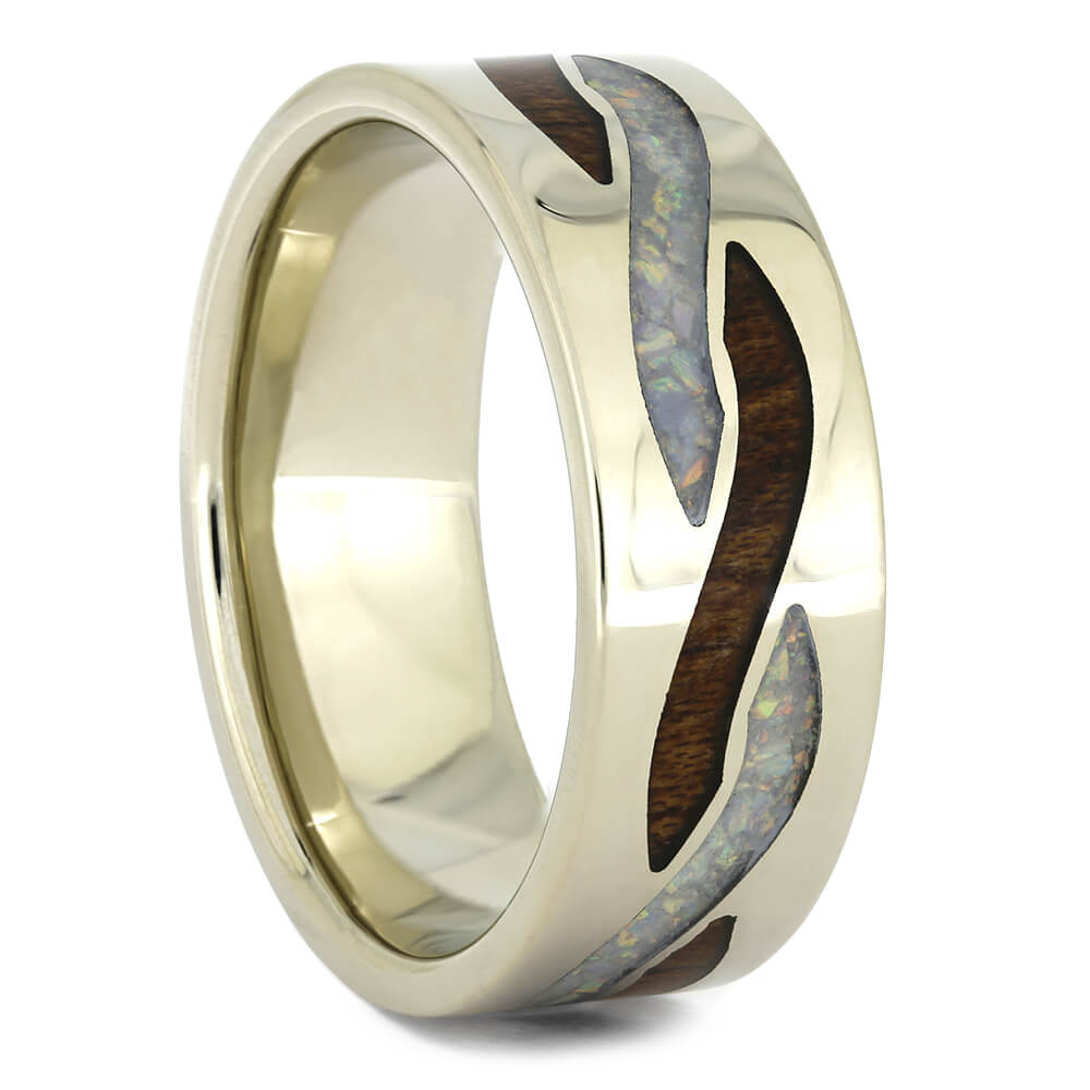 Opal And Wood Wedding Band with Twist Inlays-4289 - Jewelry by Johan