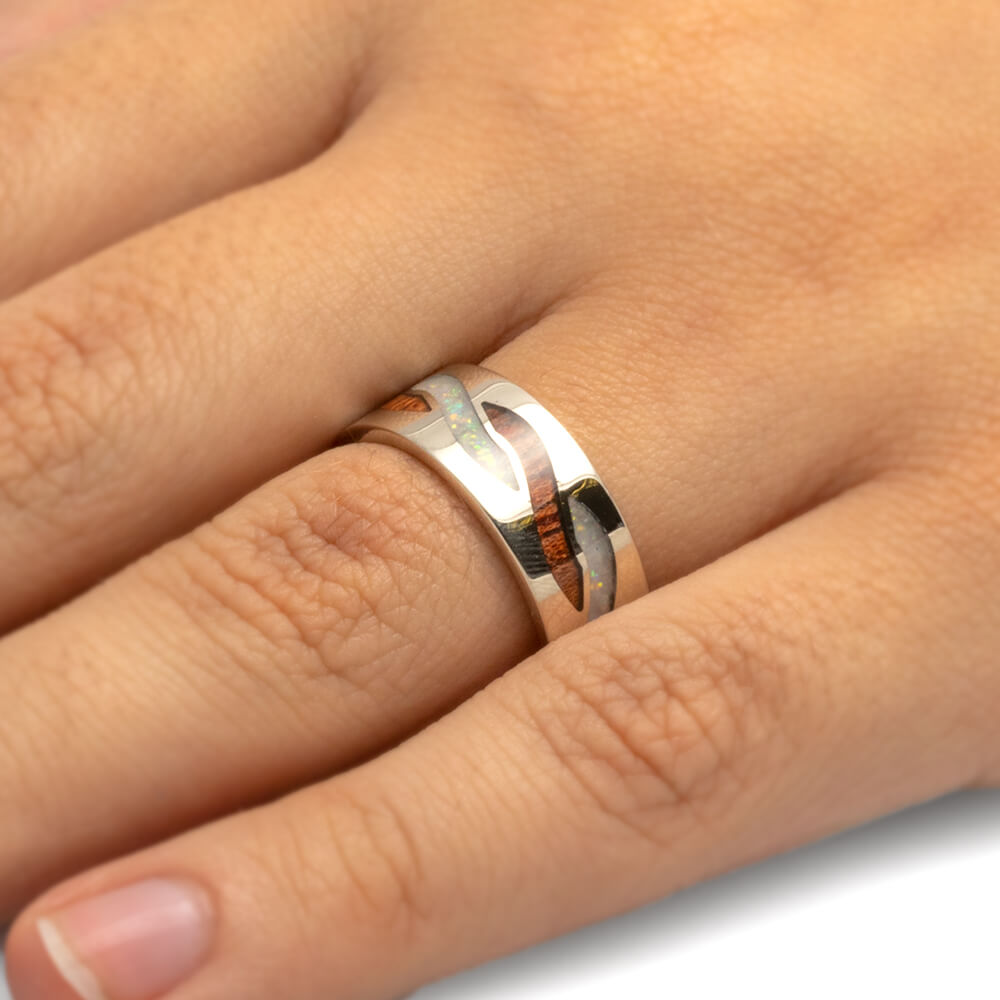 Opal And Wood Wedding Band with Twist Inlays-4289 - Jewelry by Johan