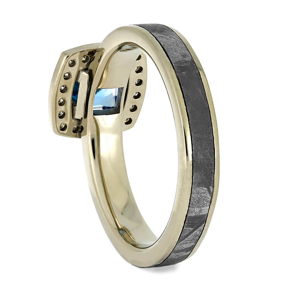 Blue Topaz Halo Engagement Ring with Meteorite and Moissanite Accent Stones-4296 - Jewelry by Johan