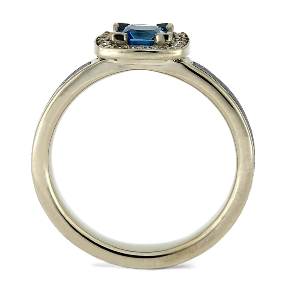 Blue Topaz Halo Engagement Ring with Meteorite and Moissanite Accent Stones-4296 - Jewelry by Johan