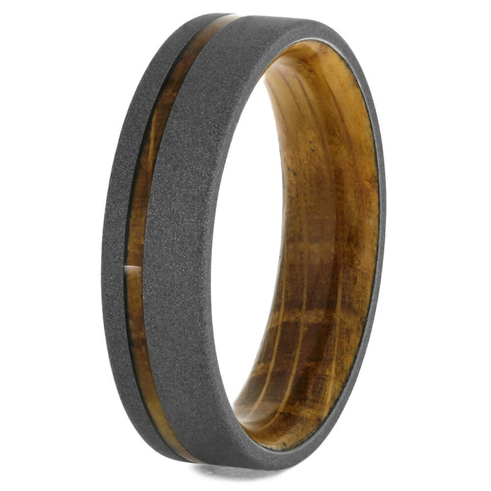 Whiskey Barrel Wedding Band with Sandblasted Titanium-4299 - Jewelry by Johan