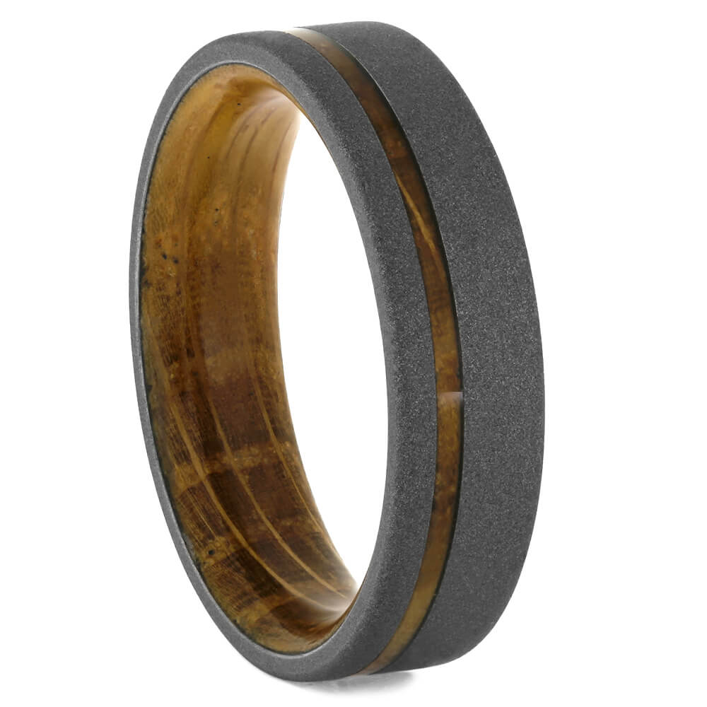 Whiskey Barrel Wedding Band with Sandblasted Titanium-4299 - Jewelry by Johan