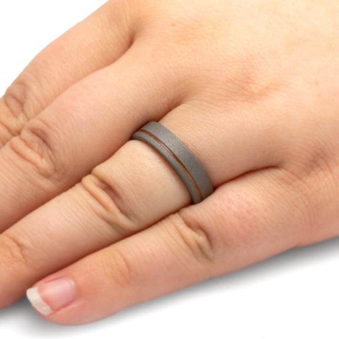 Whiskey Barrel Wedding Band with Sandblasted Titanium-4299 - Jewelry by Johan
