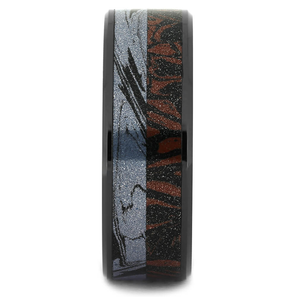 Black Ceramic Wedding Band with Red and Black Mokume-4301 - Jewelry by Johan