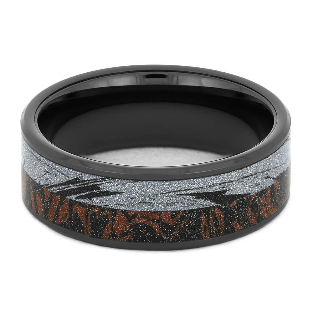 Black Ceramic Wedding Band with Red and Black Mokume-4301 - Jewelry by Johan