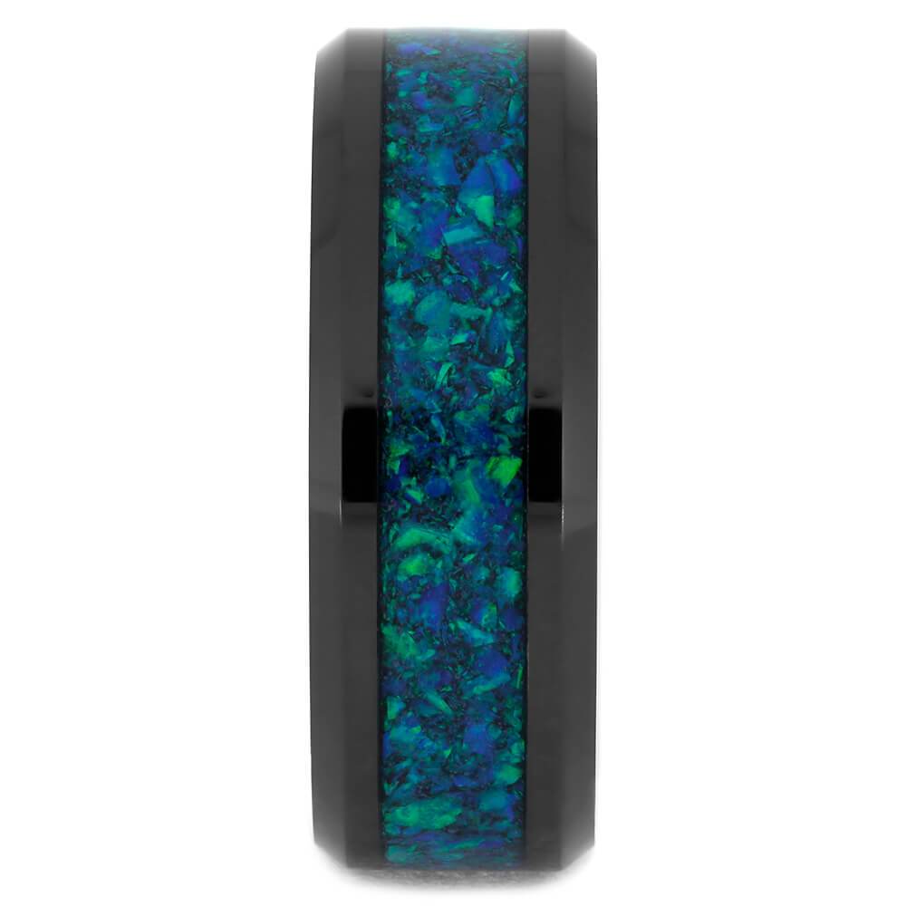 Synthetic Opal and Black Ceramic Men's Wedding Band-4302 - Jewelry by Johan