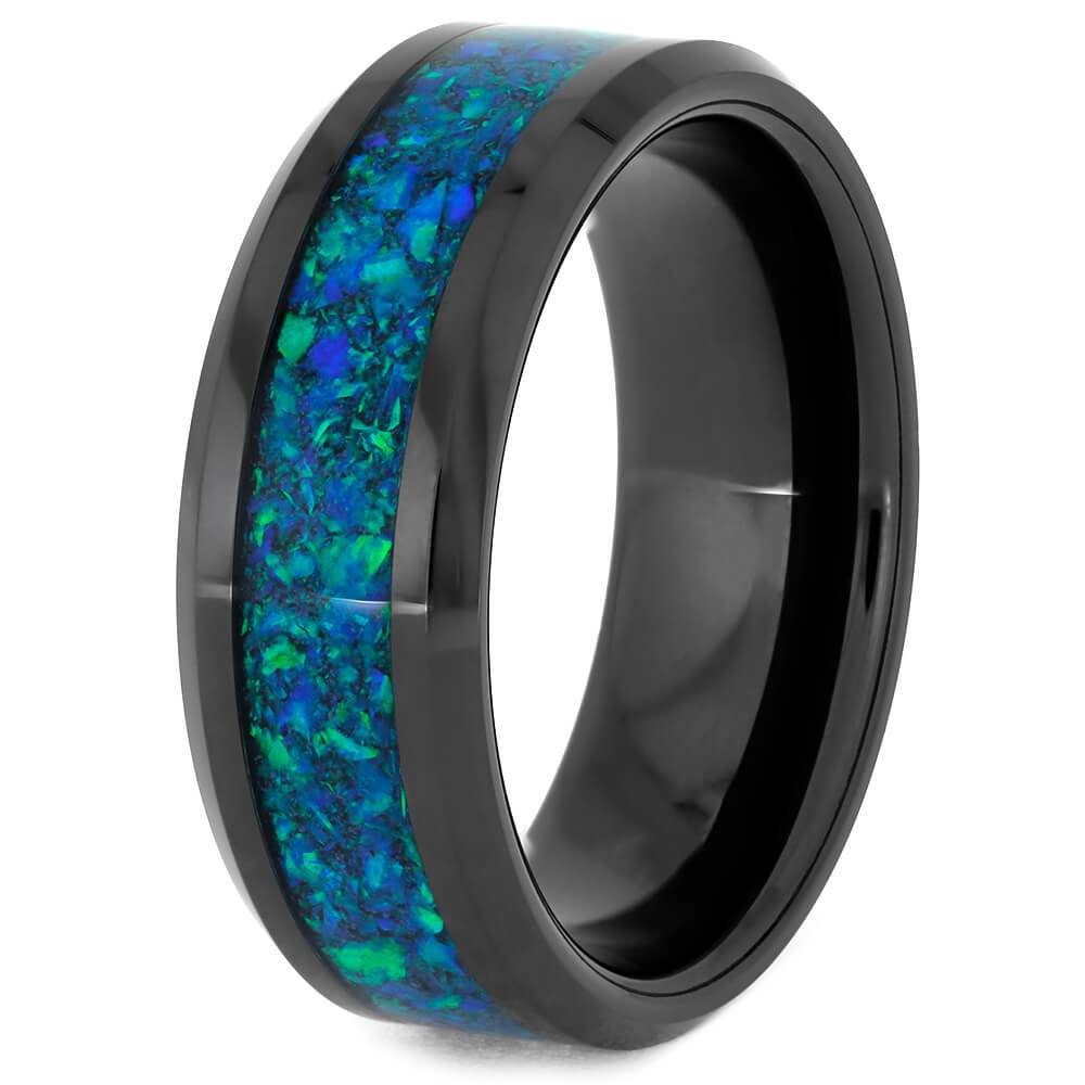 Synthetic Opal and Black Ceramic Men's Wedding Band-4302 - Jewelry by Johan