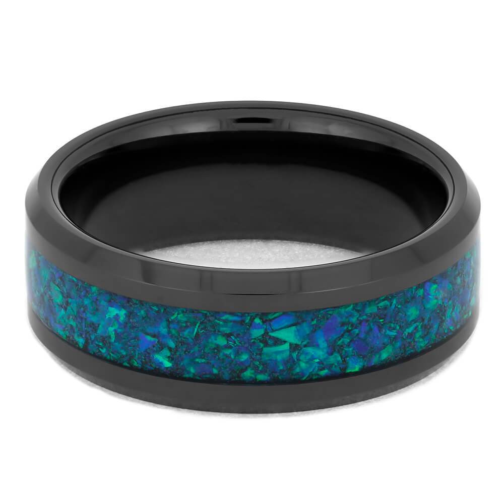 Synthetic Opal and Black Ceramic Men's Wedding Band-4302 - Jewelry by Johan