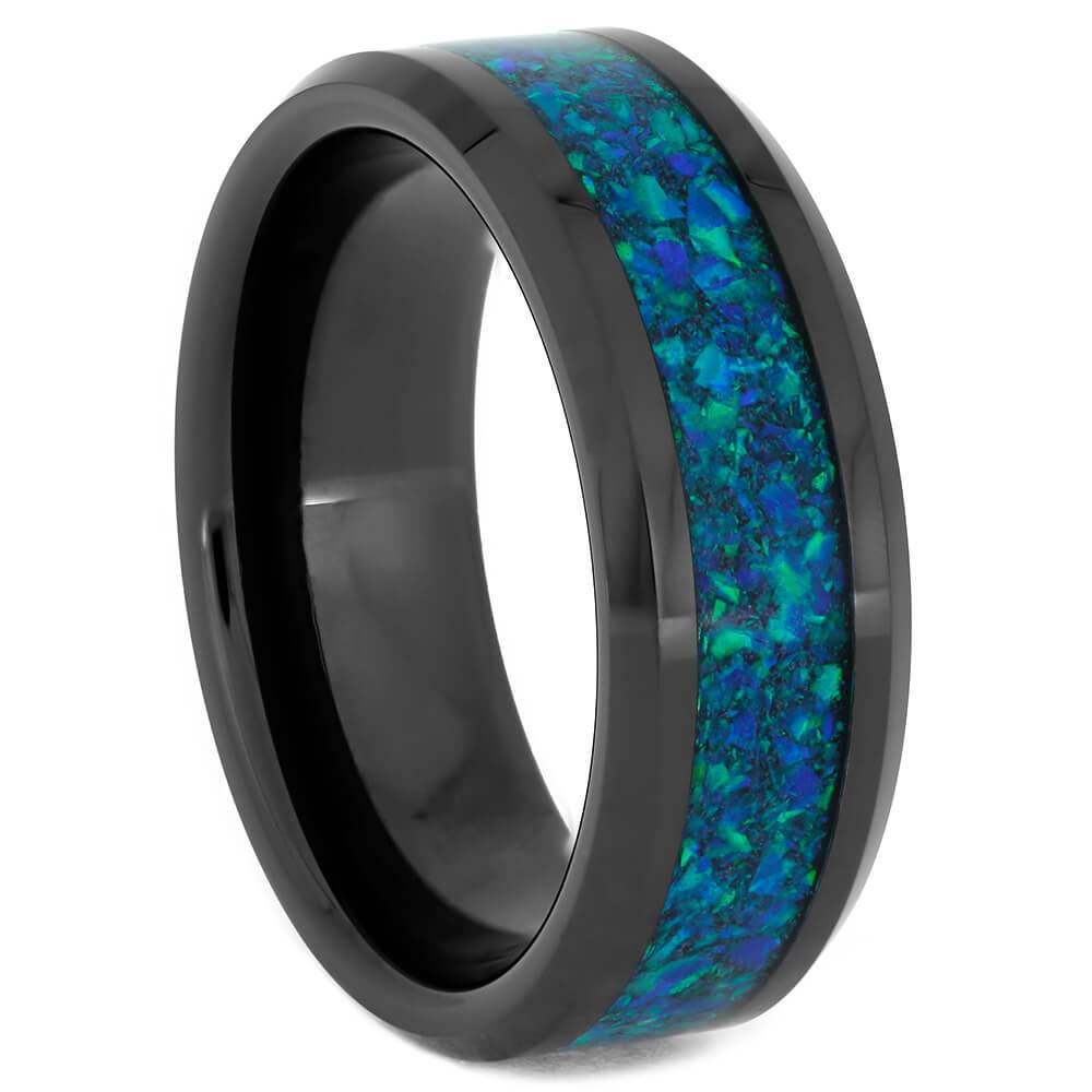 Synthetic Opal and Black Ceramic Men's Wedding Band-4302 - Jewelry by Johan