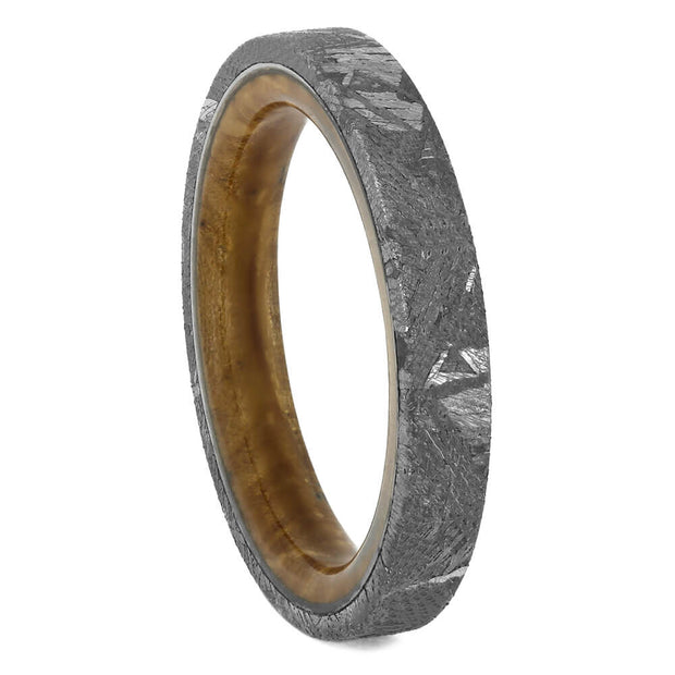 Thin Meteorite Women's Wedding Band With Whiskey Barrel Wood Sleeve-4304 - Jewelry by Johan