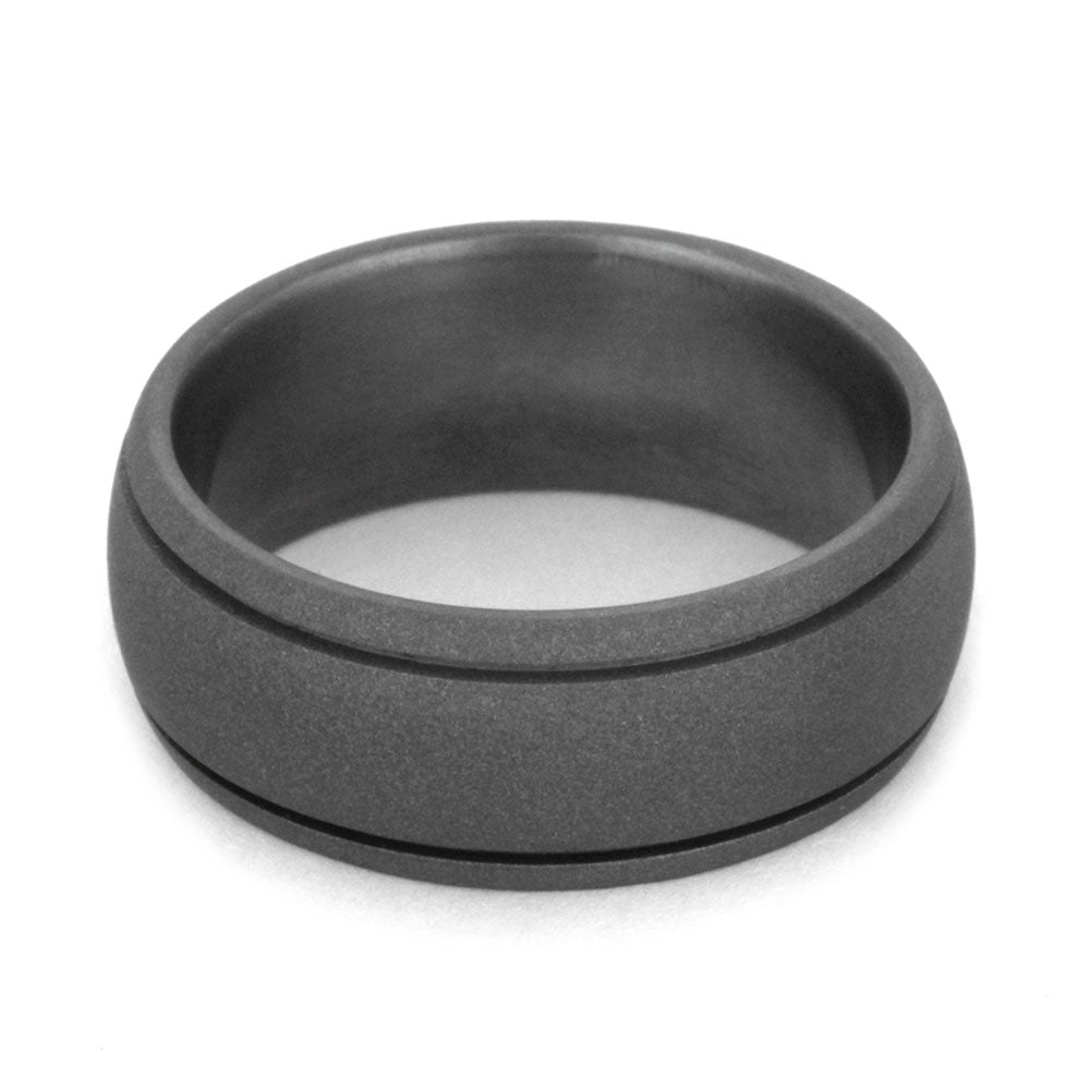 Round Wedding Ring with Sandblasted Titanium and Grooved Pinstripes-1367 - Jewelry by Johan
