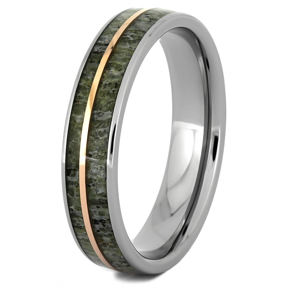Antler Wedding Band with Rose Gold Pinstripe in Titanium-4310 - Jewelry by Johan