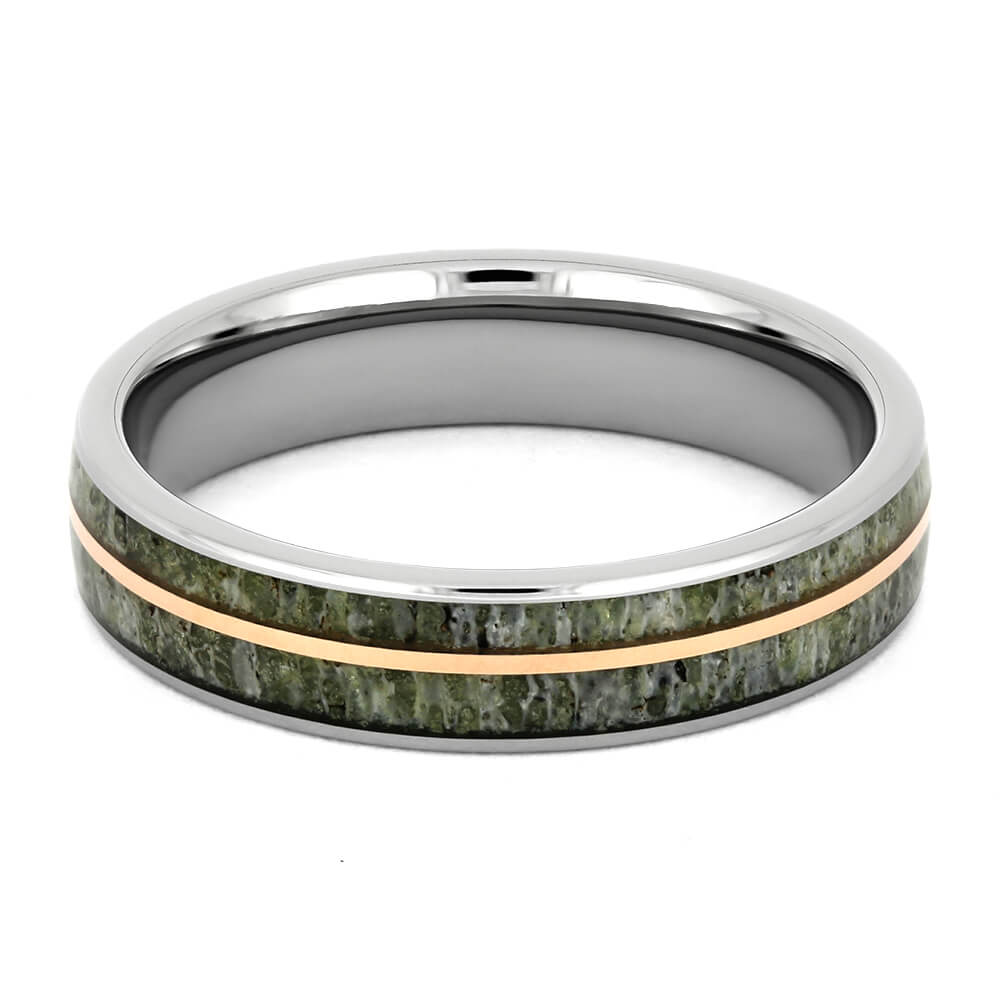 Antler Wedding Band with Rose Gold Pinstripe in Titanium-4310 - Jewelry by Johan
