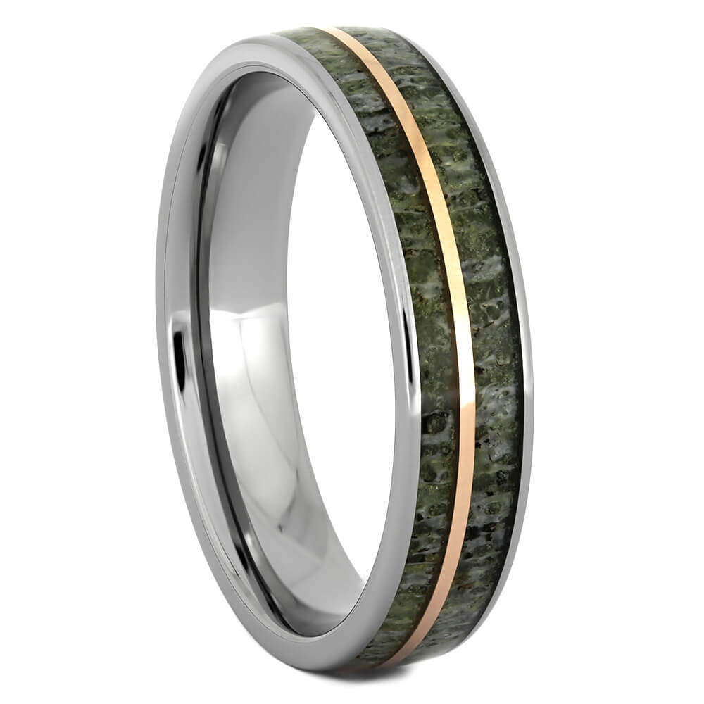 Antler Wedding Band with Rose Gold Pinstripe in Titanium-4310 - Jewelry by Johan