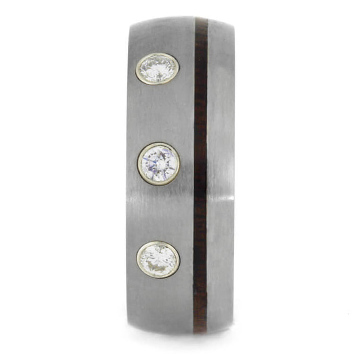 Ipe Wood Wedding Band With Diamonds, Brushed Titanium Ring-2374 - Jewelry by Johan