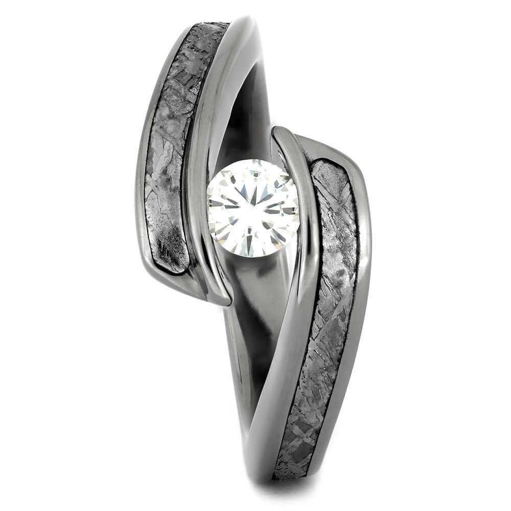 Tension Set Moissanite Engagement Ring with Meteorite-4319 - Jewelry by Johan