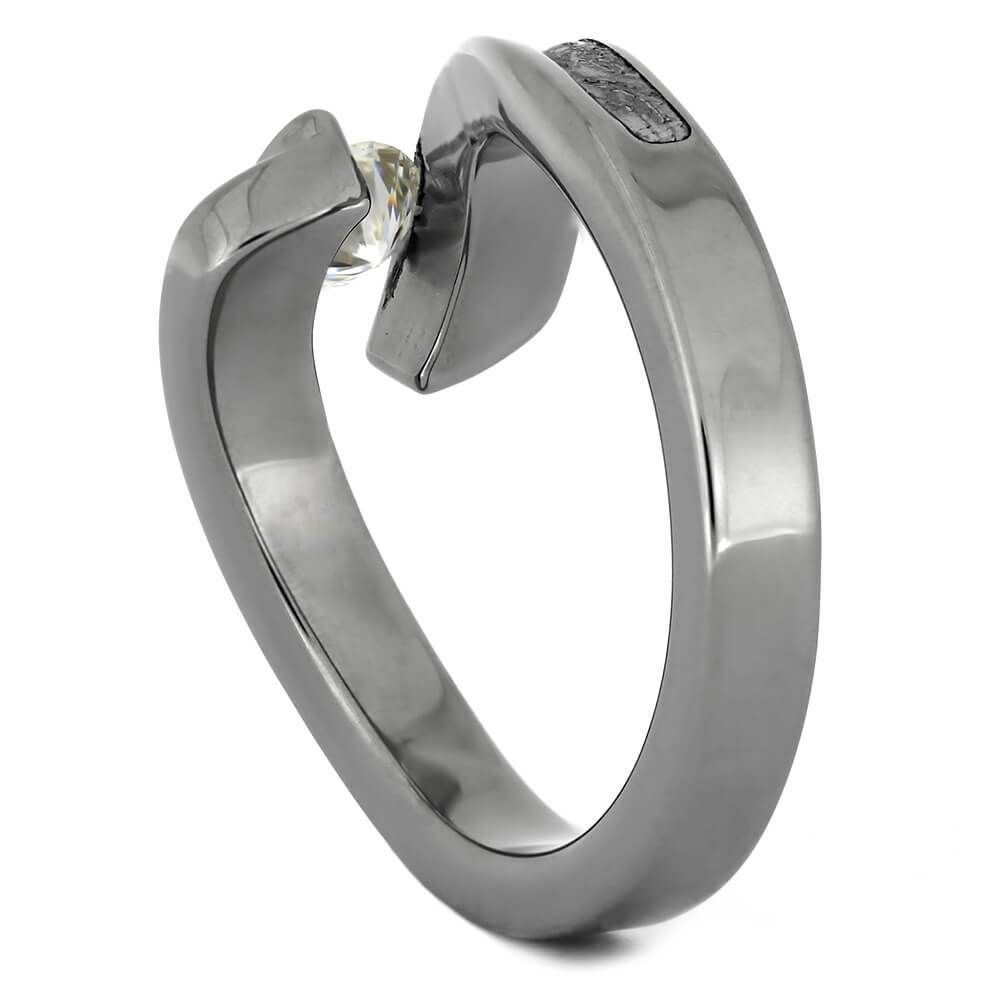 Tension Set Moissanite Engagement Ring with Meteorite-4319 - Jewelry by Johan