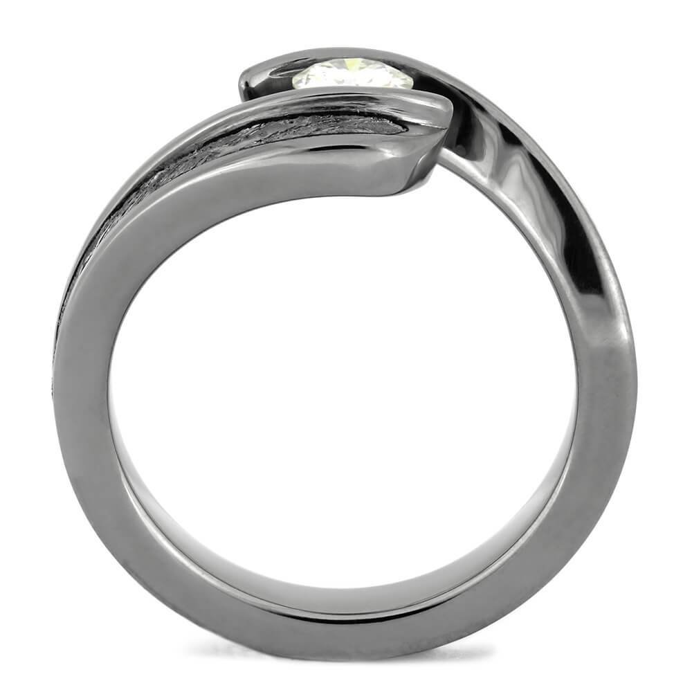 Tension Set Engagement Ring with Meteorite  Jewelry by Johan - 6.5 /  Moissanite - Jewelry by Johan
