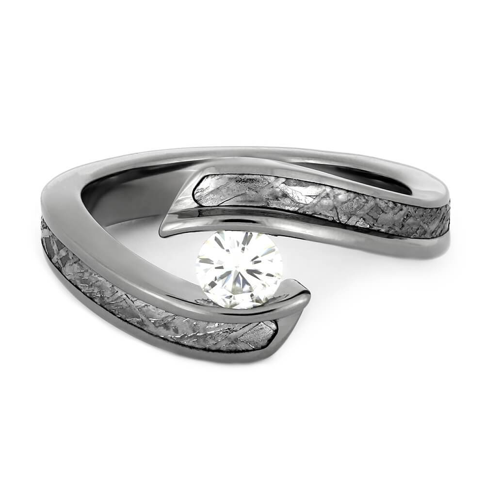 Tension Set Moissanite Engagement Ring with Meteorite-4319 - Jewelry by Johan