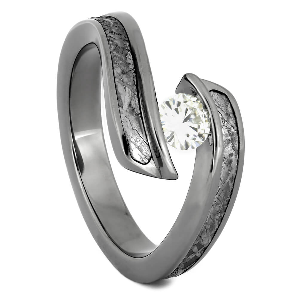 Tension Set Moissanite Engagement Ring with Meteorite-4319 - Jewelry by Johan