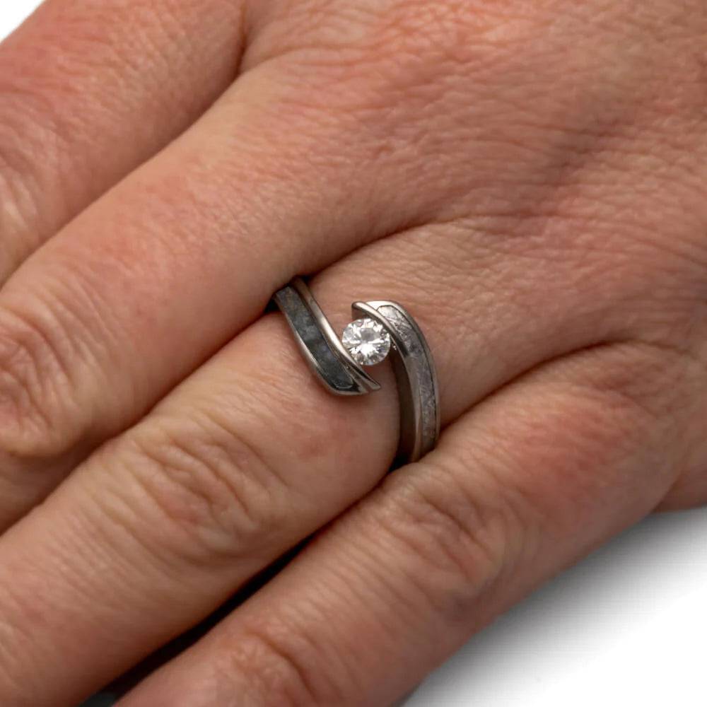 Tension Set Engagement Ring on A Hand