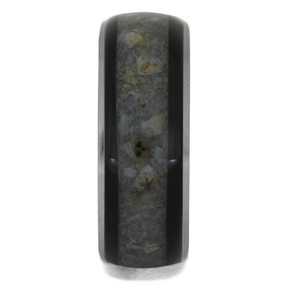 Unique Wood Wedding Ring with Dinosaur Bone