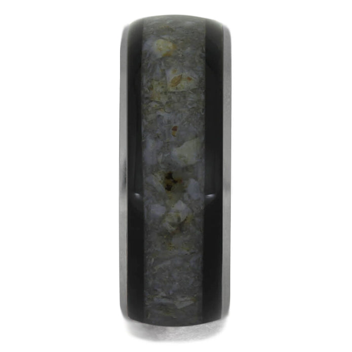 Unique Wood Wedding Ring with Dinosaur Bone