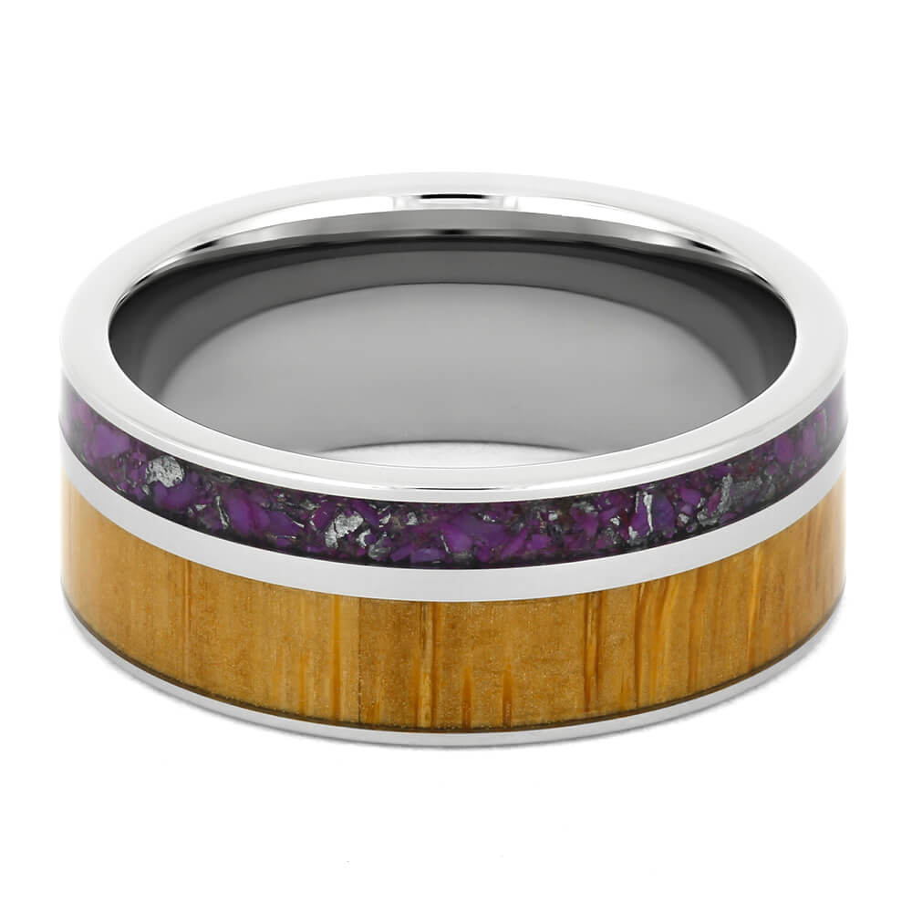 Lightning Turquoise Wedding Band with Bamboo Wood-4330 - Jewelry by Johan