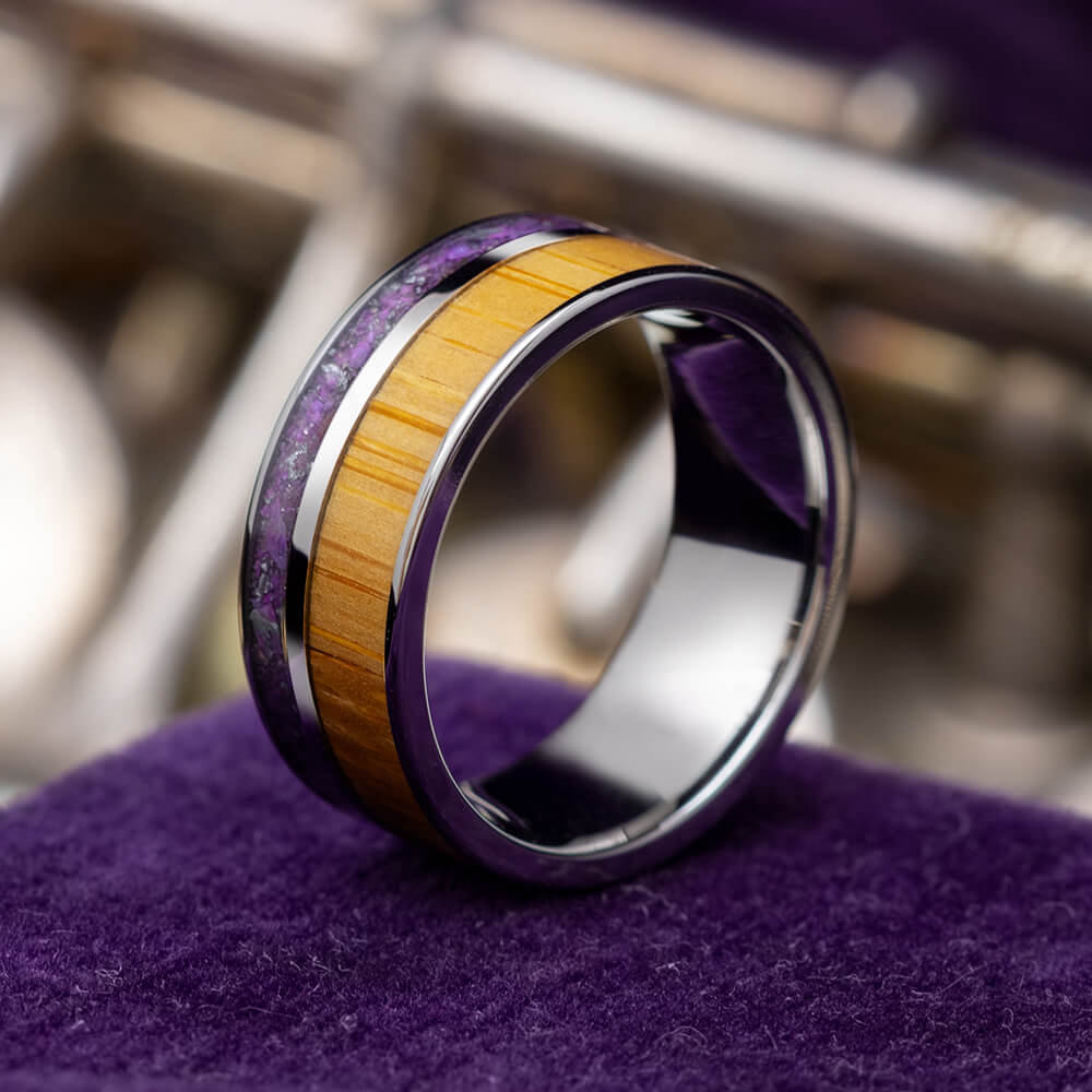 Lightning Turquoise Wedding Band with Bamboo Wood-4330 - Jewelry by Johan