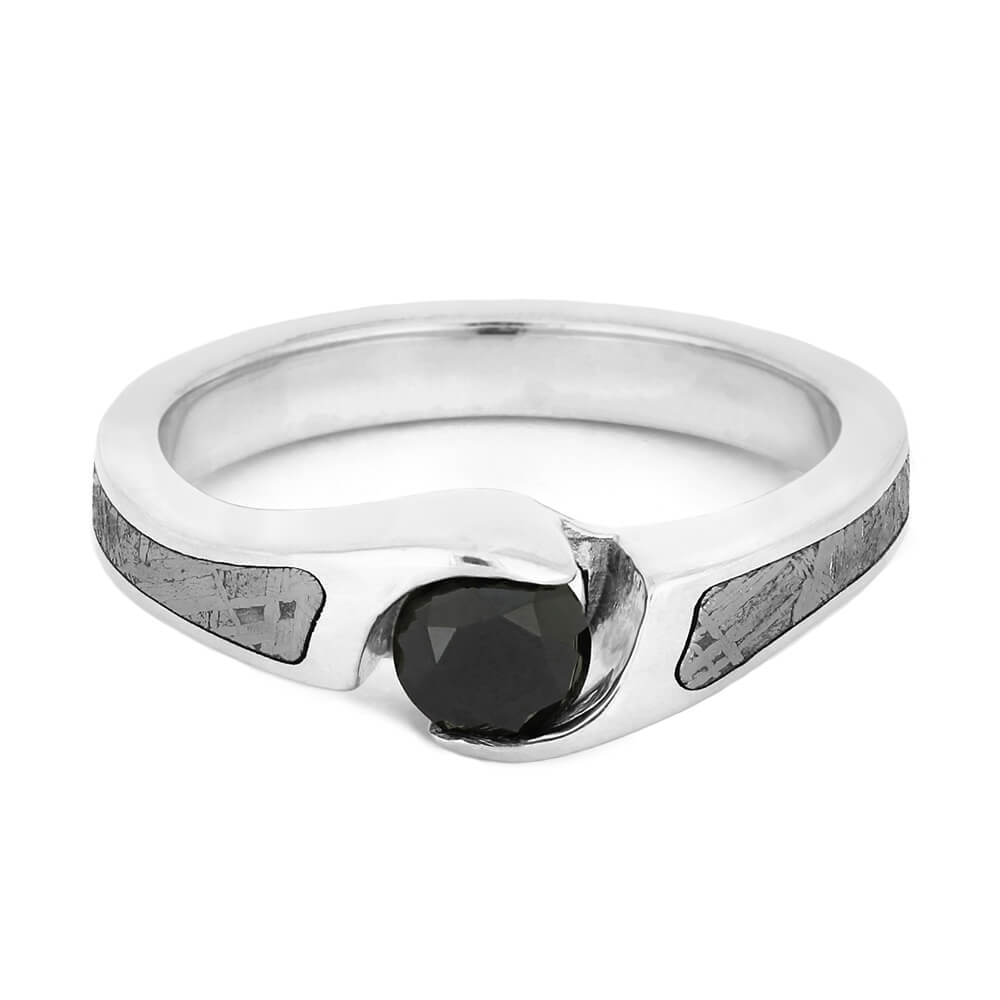 Tension Set Black Diamond Engagement Ring with Meteorite-4331 - Jewelry by Johan