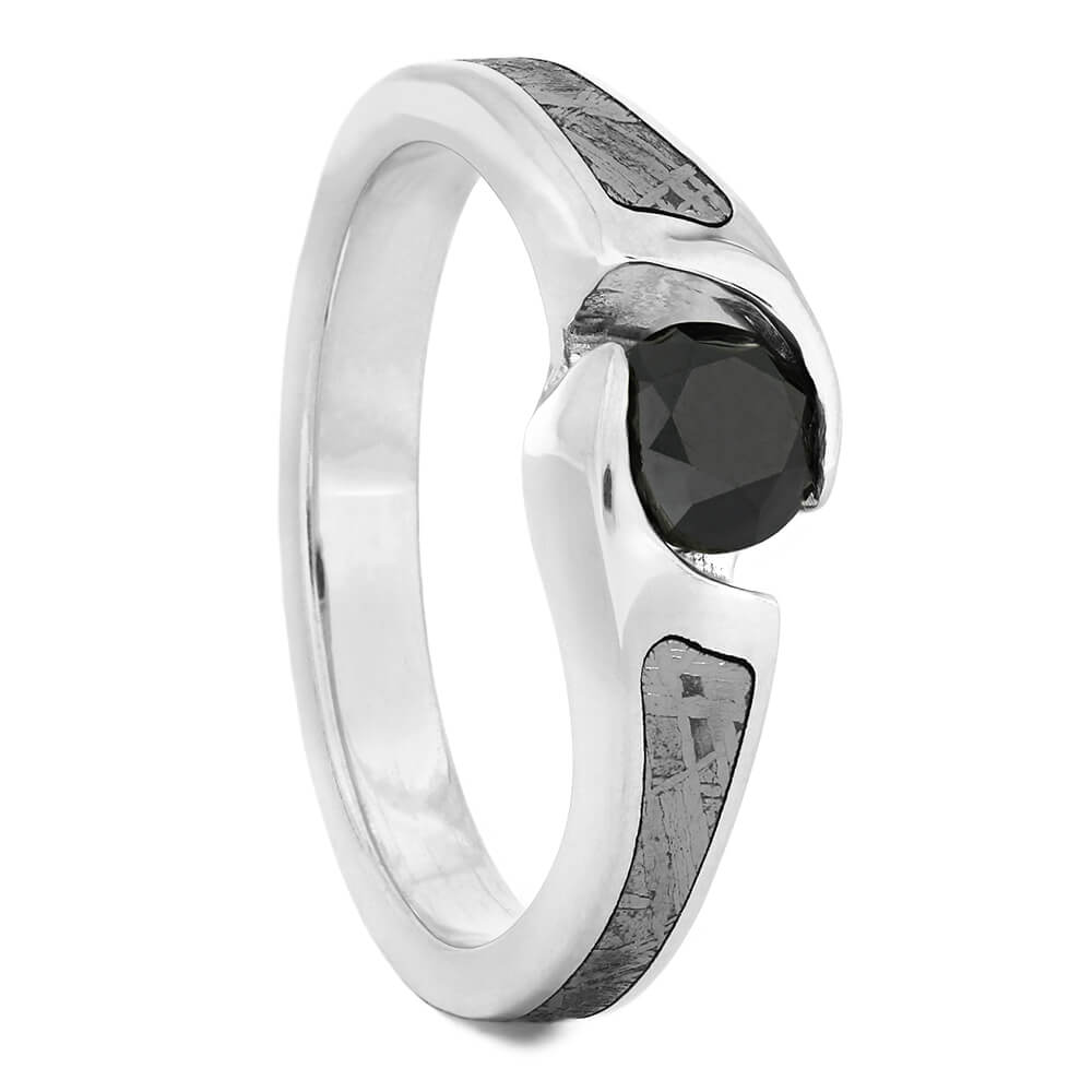Tension Set Black Diamond Engagement Ring with Meteorite-4331 - Jewelry by Johan