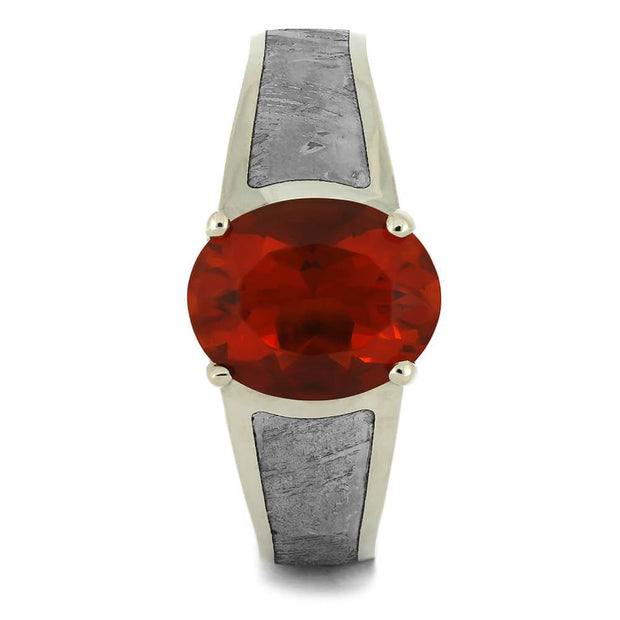 Cathedral Fire Opal Engagement Ring with Meteorite in White Gold-4338 - Jewelry by Johan